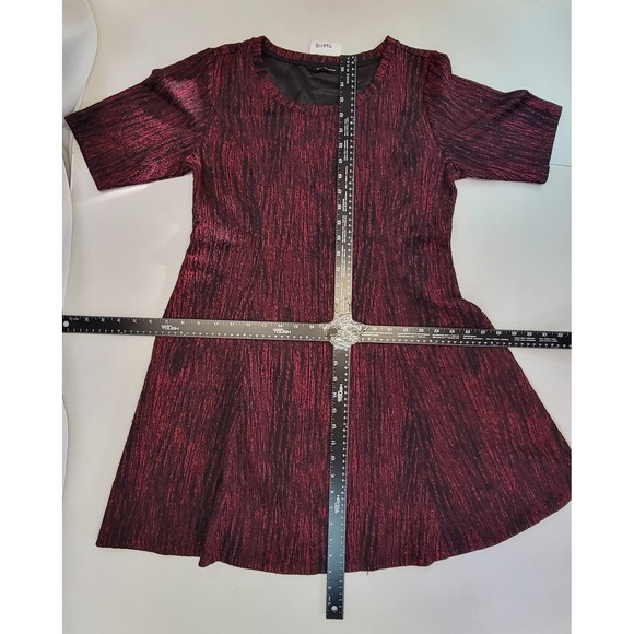 H by Halston Women's Burgundy Black Textured Short Sleeve‎ A-Line Dress Size S - Picture 2 of 5